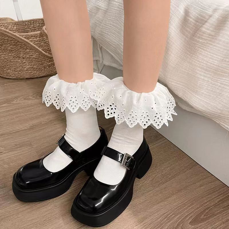 Tiktok popular lace socks women's mid-calf socks Korean net cotton Dongdaemun calf socks Japanese cute jk socks