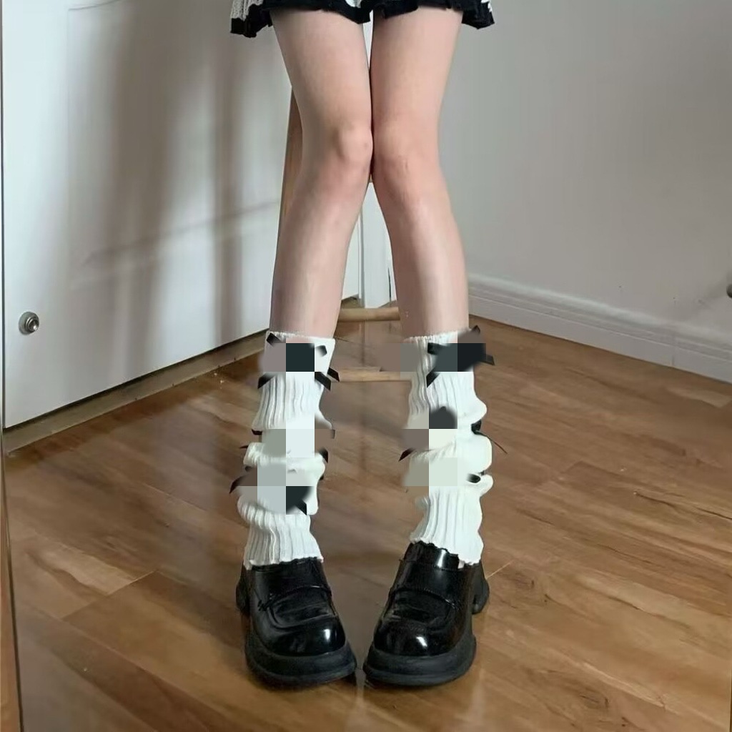Autumn and winter white bow ballet wind socks y2k knitted calf socks Lolita stacked leg sleeves